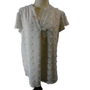 Blooming Jelly Women's Large Blouse White Dots Lightweight V-Neck